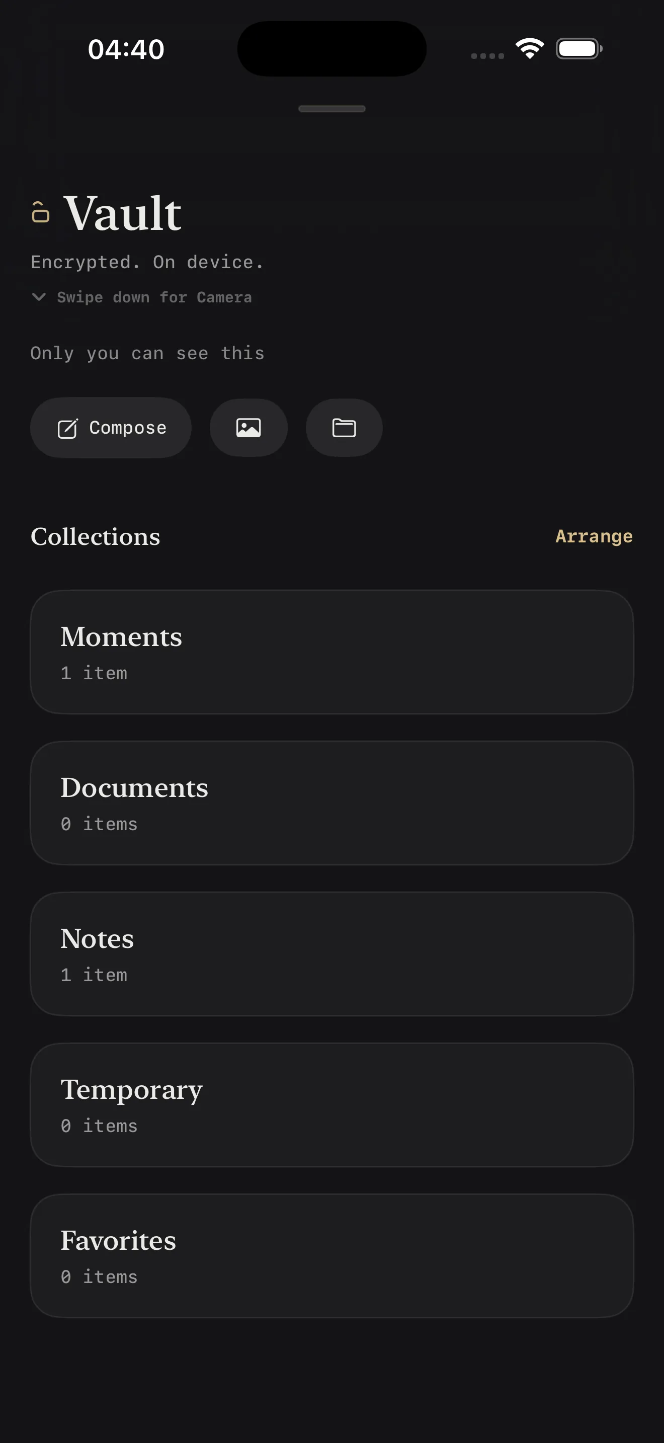 Camora encrypted vault collections